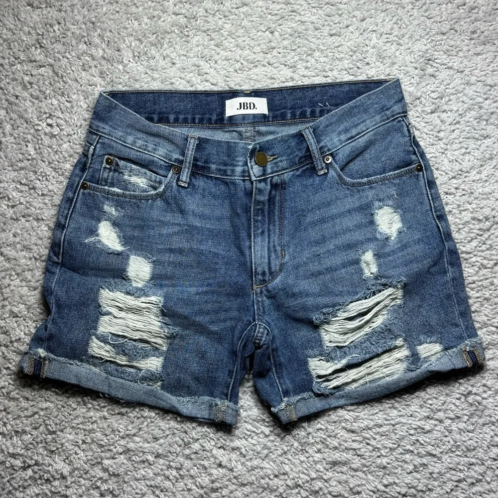 Just Black Denim Shorts Womens Extra Small Distressed Mid Rise Holes Beach Vaca